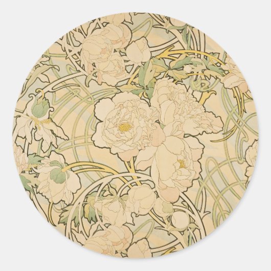 牡丹バイアルフォンスミュシャ、ヴィンテージアールヌーボー ラウンドシール (正面)