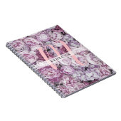 牡丹バラフローラピンクスクリプトモノグラム ノートブック (右側)