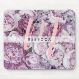 牡丹バラフローラピンクモノグラム マウスパッド