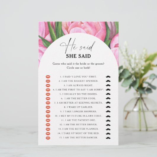 牡丹バラ – 彼は彼女はブライダルシャワーゲームを言った (スタンド正面)