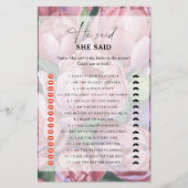 牡丹バラ – 彼は彼女はブライダルシャワーゲームを言った (正面)