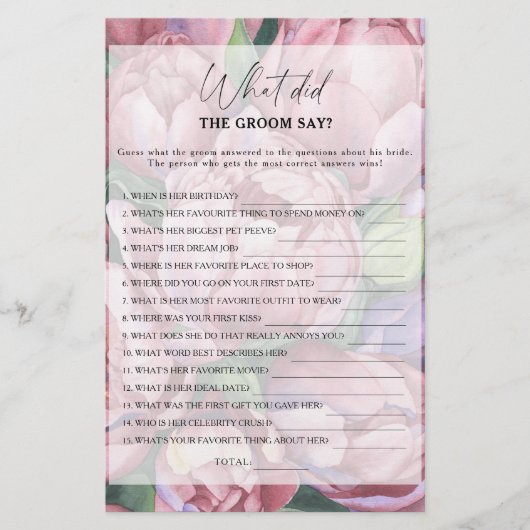 牡丹バラ – 新郎は何と言ったブライダルゲーム (正面)