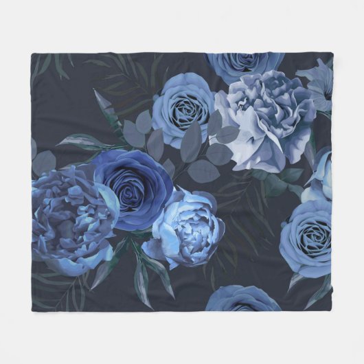 牡丹バラ：暗いフローラヴィンテージ。 フリースブランケット (正面(横))