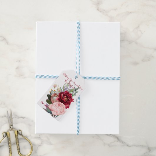 牡丹パーソナライズされた花クリスマスギフトタグ ギフトタグ (より糸付き)