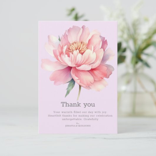 牡丹パープルモダンヴィンテージウォーター結婚カラー サンキューカード (スタンド正面)