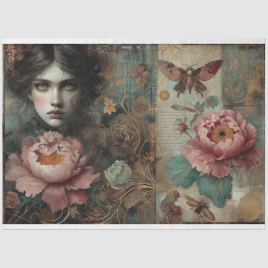 牡丹ビクトリアンフランスのバラエフェメラデクページ 薄葉紙 (正面)