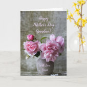 牡丹ピンクのバラの花が母の日に幸せなおばあちゃん カード (黄色い花)
