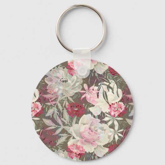 牡丹ピンクのバラの花の花園ブーケ キーホルダー (正面)