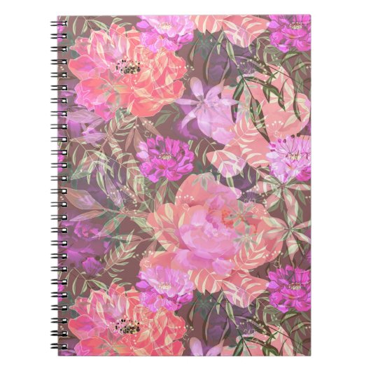 牡丹ピンクのバラの花の花園ブーケ ノートブック (正面)