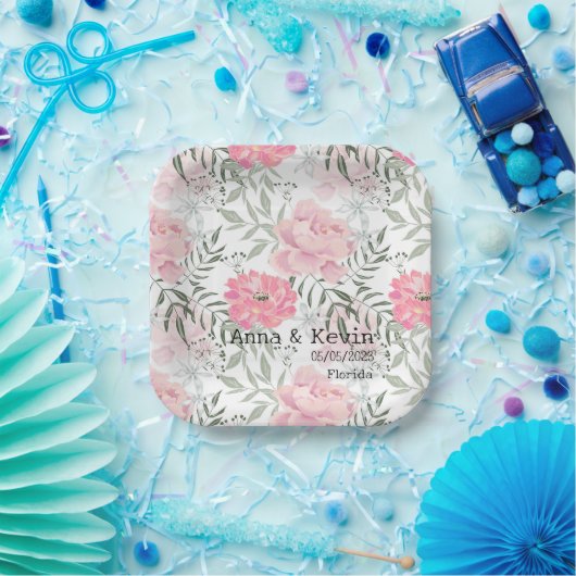 牡丹ピンクのバラの花紙プレート ペーパープレート (パーティー)