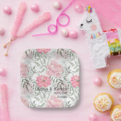 牡丹ピンクのバラの花紙プレート ペーパープレート (パーティー)