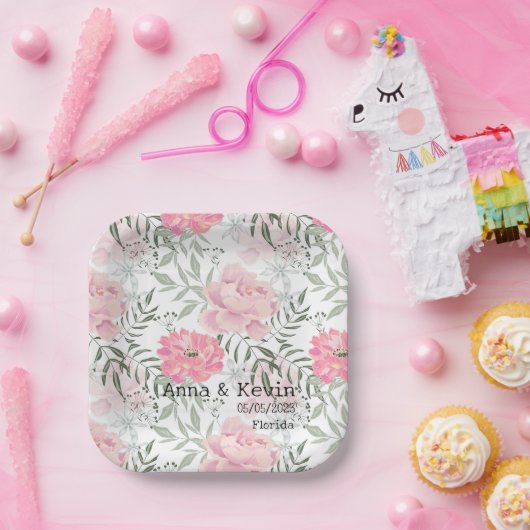 牡丹ピンクのバラの花紙プレート ペーパープレート (パーティー)