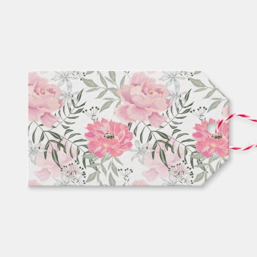牡丹ピンクのバラの花 ギフトタグ (正面(横))