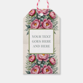 牡丹ピンクの水色の花ユーカリプタスギフトラベル ギフトタグ