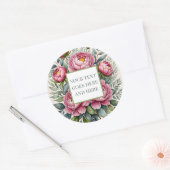 牡丹ピンクの花のフローラ離れは、独自のステッカーを作成 ラウンドシール (封筒)