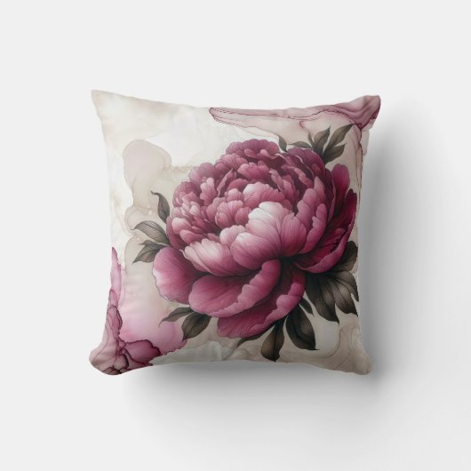 牡丹ピンクアルコールインク抽象芸術 クッション (正面)