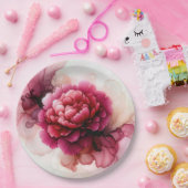 牡丹ピンクアルコールインク抽象芸術 ペーパープレート (パーティー)