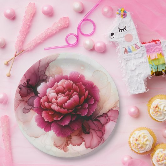 牡丹ピンクアルコールインク抽象芸術 ペーパープレート (パーティー)