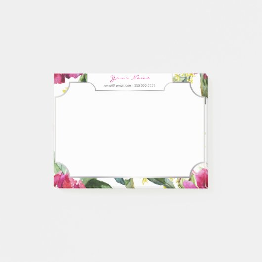 牡丹ピンクグリーンフローラガーデンウォーターカラーピンク ポストイット (正面)