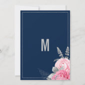 牡丹ピンクシルバーグリッターネイビーブルーフローラ結婚ズ 招待状 (裏面)