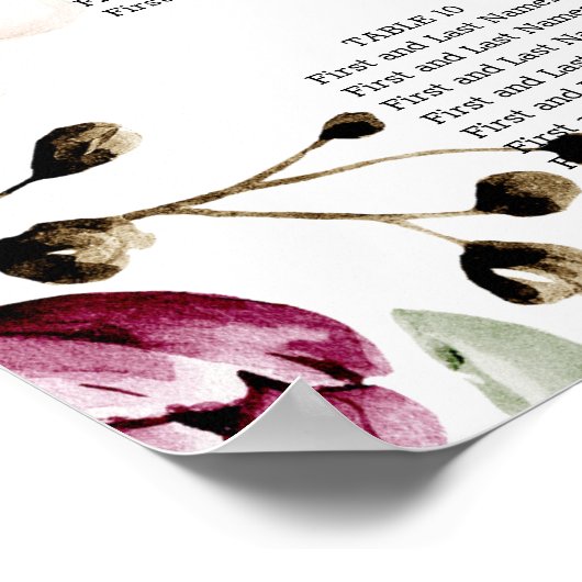 牡丹ピンクバーガンディ結婚フローラの座席表 ポスター (角)