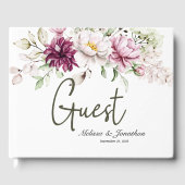 牡丹ピンクブルゴーニュフローラエレガントな結婚式 ゲストブック (正面)