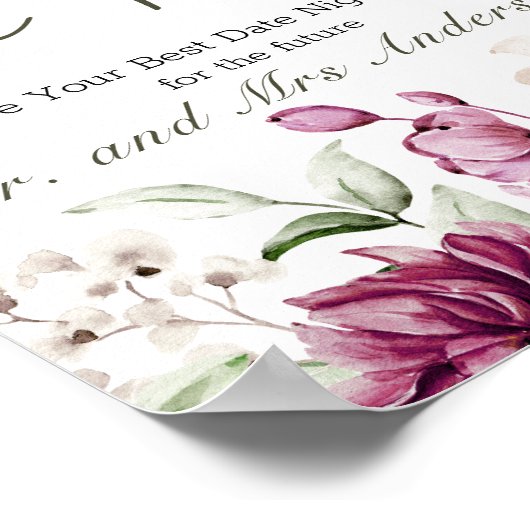 牡丹ピンクブルゴーニュフローラデート夜 ポスター (角)