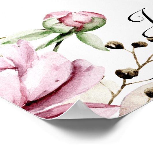 牡丹ピンクブルゴーニュフローラブライダルシャワーポスター ポスター (角)