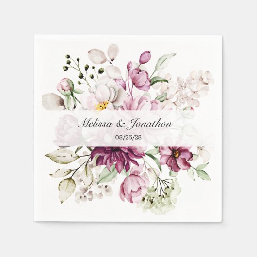 牡丹ピンクブルゴーニュフローラロマン結婚ティック スタンダードカクテルナプキン (正面)