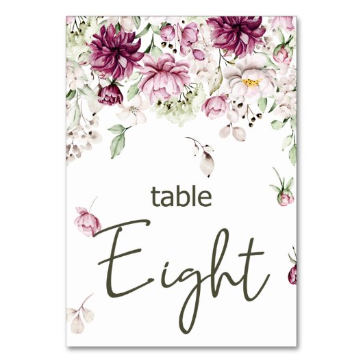 牡丹ピンクブルゴーニュ結婚フローラのテーブル番号 テーブルナンバー (正面)