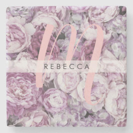 牡丹ピンクローゼスフローラスクリプトモノグラム ストーンコースター