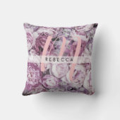 牡丹ピンクローゼスフローラモノグラム名 クッション (裏面)