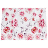 牡丹ピンク花植物性スケッチヴィンテージ模様 ラージペーパーバッグ (正面)