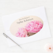 牡丹ピンク蔵書票 楕円形シール (封筒)