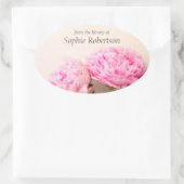 牡丹ピンク蔵書票 楕円形シール (バッグ)