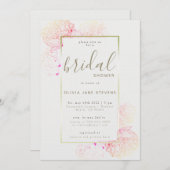 牡丹ピンク金ゴールドエレガントフローラフレームブライダルシャワー 招待状 (正面/裏面)