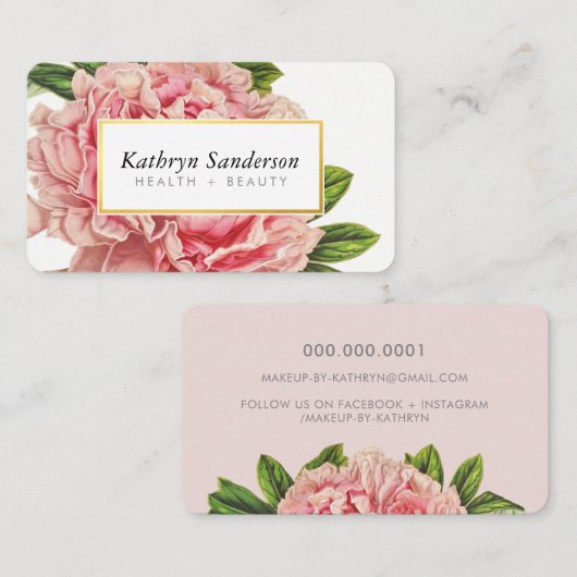 牡丹フラワーエコヴィンテージピンクに見えるフローラスタイリッシュ 名刺 (正面/裏面)