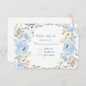 牡丹フラワーパウダーブルーウォーター色 出欠カード (正面/裏面)