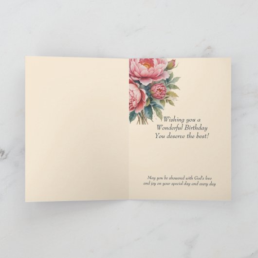 牡丹フラワーブーケ姑誕生日カード カード (内部)