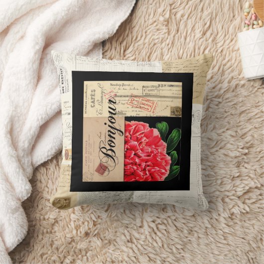 牡丹フランスのボンジュール枕 クッション (ブランケット)