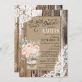 牡丹フローラウッドレース素朴ブライダルシャワー 招待状 (正面/裏面)