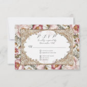 牡丹フローラエレガント金ゴールドピンクとアイボリー結婚ズ 出欠カード (正面)