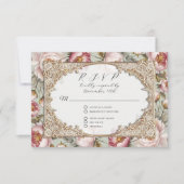 牡丹フローラエレガント金ゴールドピンクとセージ結婚ズ 出欠カード (正面)
