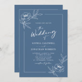 牡丹フローラオールインワンダスティブルー結婚ズ 招待状 (正面/裏面)