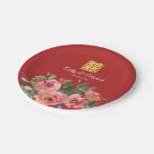 牡丹フローラダブル中国のハピ結婚ネス赤 ペーパープレート (アングル)