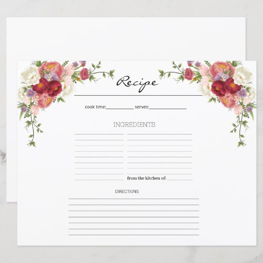 牡丹フローラフラワーキッチンレシピシート (正面/裏面)