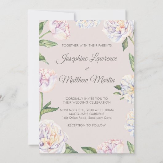 牡丹フローラマウヴ結婚式招待状 招待状 (正面)