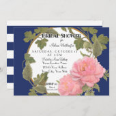 牡丹フローラリースブライダルシャワーパタストライプのーン 招待状 (正面/裏面)