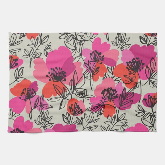 牡丹フローラヴィンテージシームレスパターン。 キッチンタオル (横)