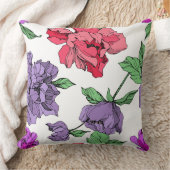 牡丹フローラ孤立インクアートワークピンク、紫 クッション (ブランケット)